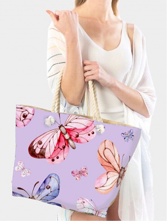 Canvas Butterfly Print Shoulder Tote